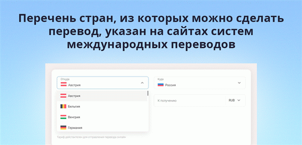 Перечень стран, из которых можно сделать перевод, указан на сайтах систем международных переводов