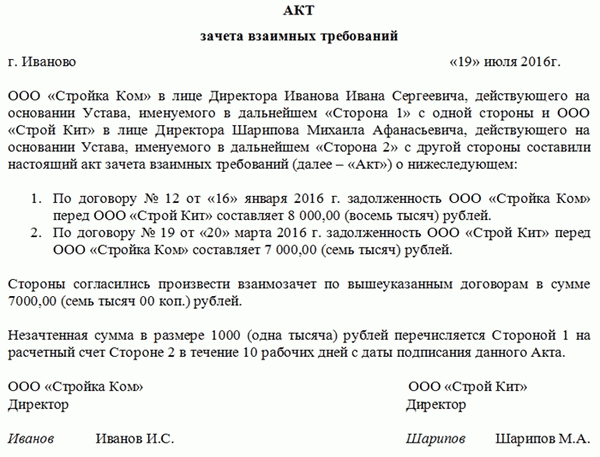 Акт взаимозачета — правильный образец 2024 года