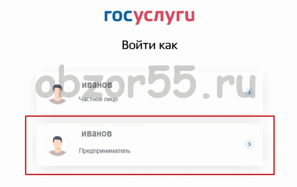 выбираем учетную запись ИП