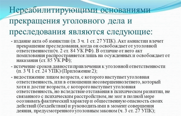 Иные основания для прекращения уголовного делопроизводства