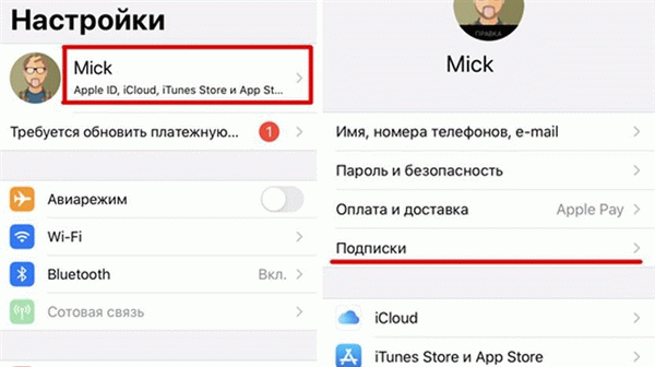 Настройки подписок в системе iPhone