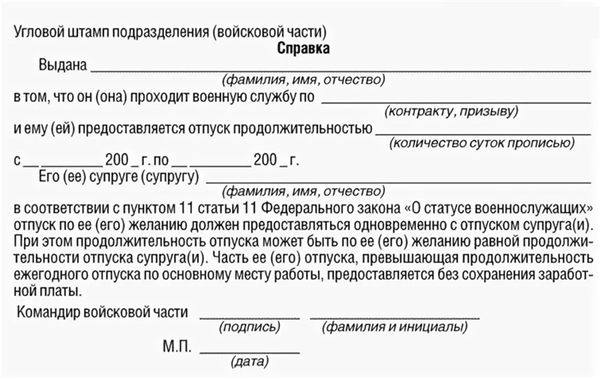 Отпуск жене военнослужащего по закону