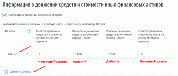 Подача отчета о движении денежных средств